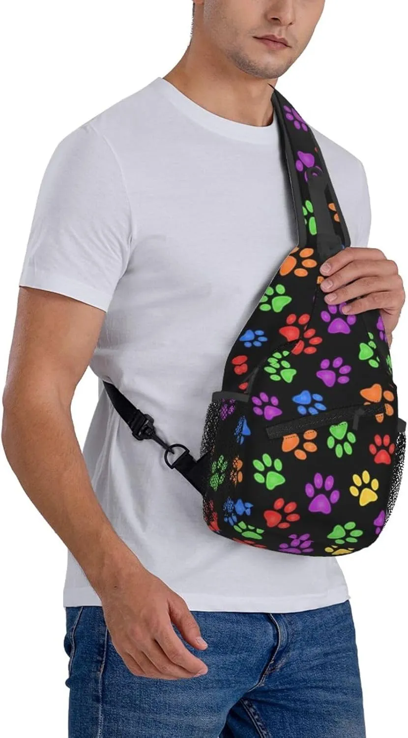 Cute Dog Paw Print Sling Bag Crossbody Bags Backpacks Dog Paw Chest Bag for Women Men Working, Shopping