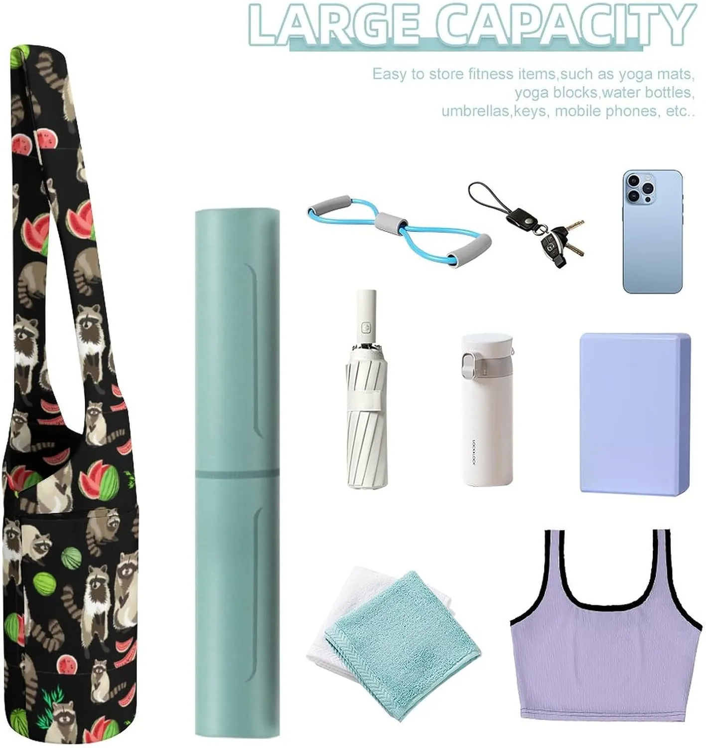 Cute Frog Ice Cream And Flower Yoga Mat Bags for Women Extra Large Yoga Bag Carrier Tote Holder Yoga Accessories