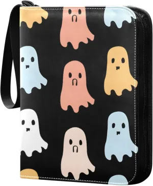Cute Ghosts Colorful Black Card Binder 4 Pocket Trading Card Binder Portable Cards Collection Book with Zipper