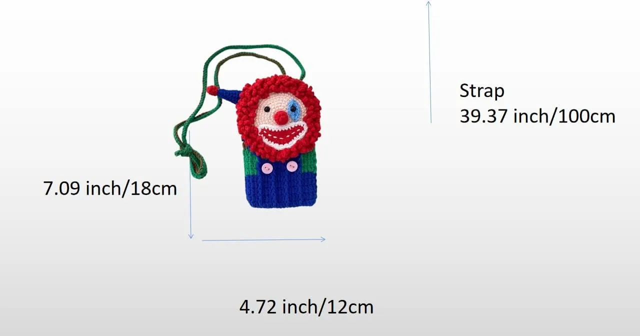 Cute Hand Knitted Clown Lion Sheep Crossbody Shoulder Bag, Small Mini Purse for Women