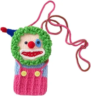 Cute Hand Knitted Clown Lion Sheep Crossbody Shoulder Bag, Small Mini Purse for Women