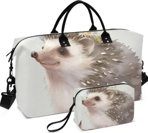 Cute Hedgehog Cute Duffel Bag for Travel Cosmetic Bags Set of 2, Prints Womens Gym Bags Tote Carry on Bags