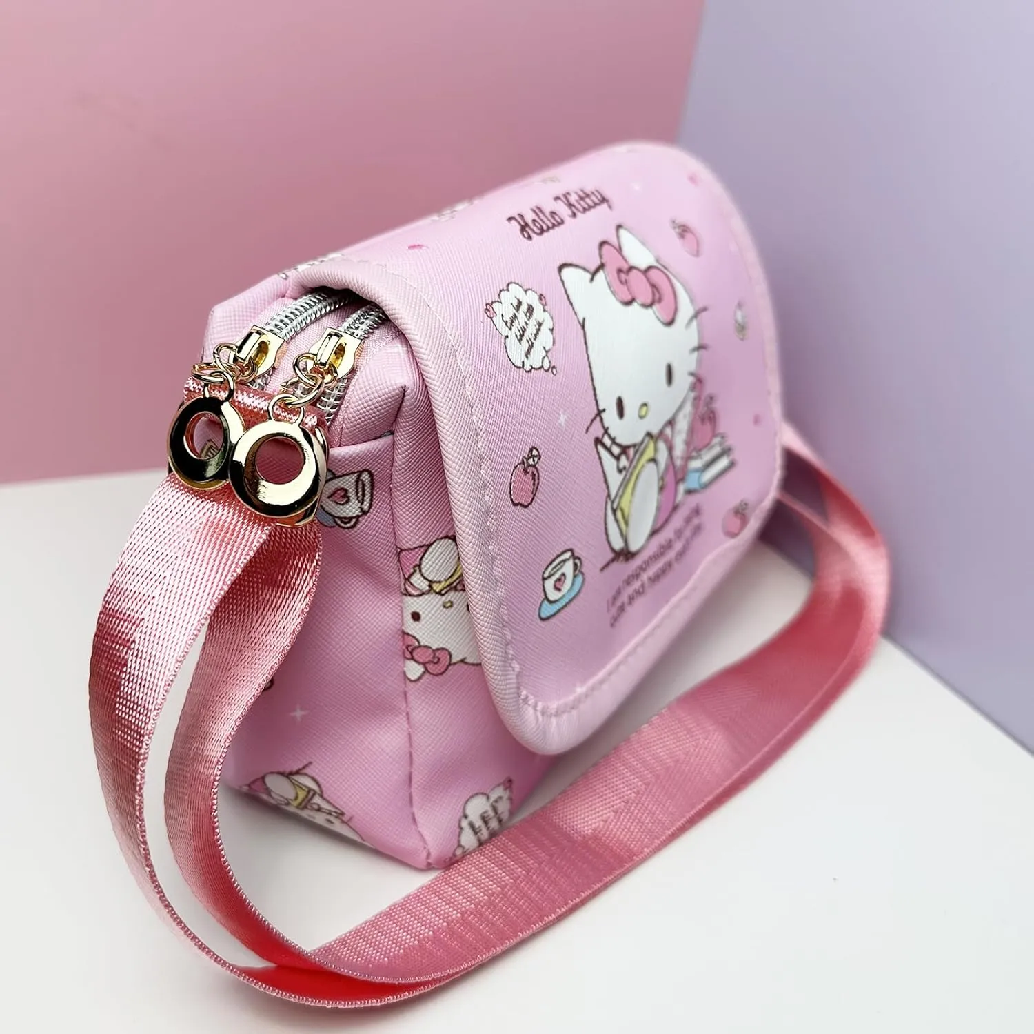 Cute Kitty Crossbody Bag with Bracelet Charm, Kawaii Handbag Shoulder Zipper Bag Coin Pouch Accessories for Women Girls