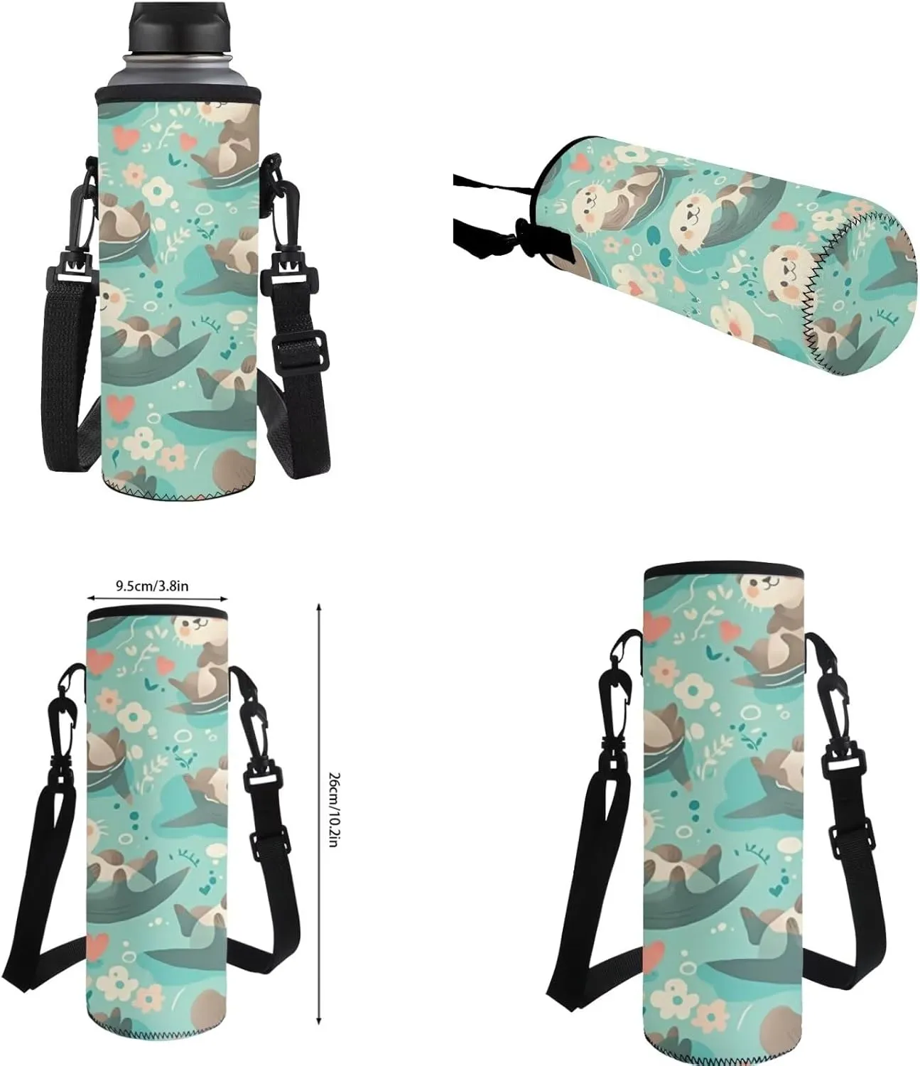 Cute Otter Girls Backpack Purses for Kids 6-8 Floral Kids Bookbag and Lunch Box Set 4 in 1 Lightweight Lunch Bag with Handle 17 Inch Daypack for Primary School