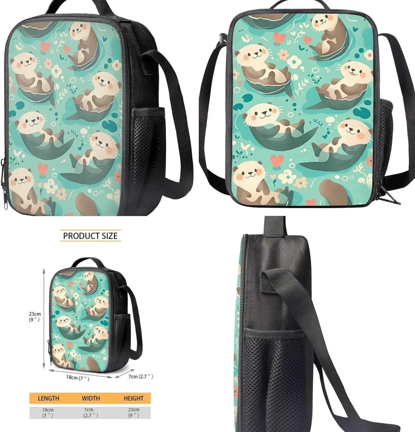 Cute Otter Girls Backpack Purses for Kids 6-8 Floral Kids Bookbag and Lunch Box Set 4 in 1 Lightweight Lunch Bag with Handle 17 Inch Daypack for Primary School