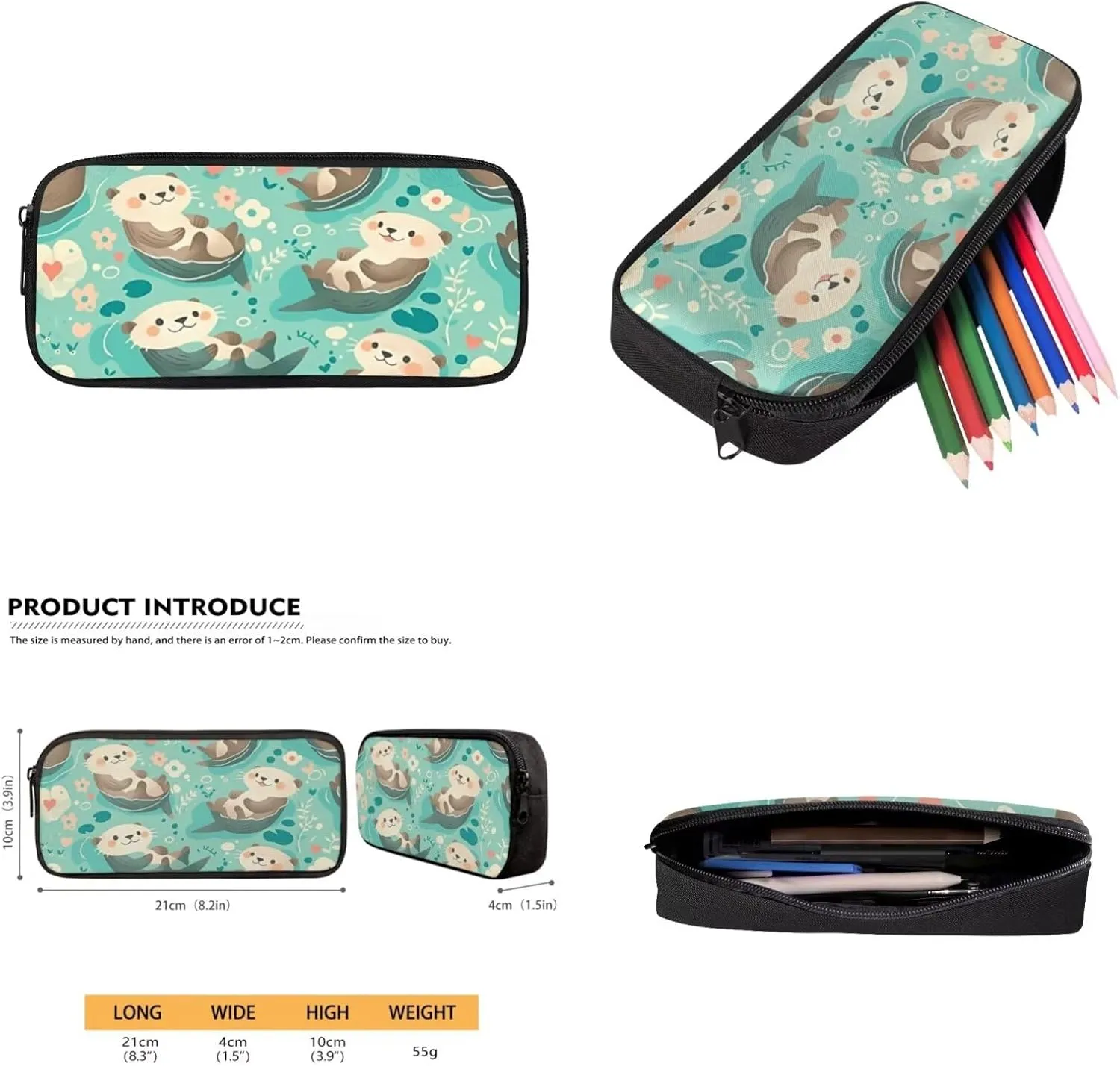 Cute Otter Girls Backpack Purses for Kids 6-8 Floral Kids Bookbag and Lunch Box Set 4 in 1 Lightweight Lunch Bag with Handle 17 Inch Daypack for Primary School