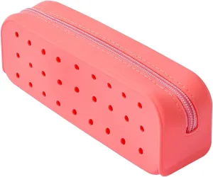 Cute Silicone Makeup Brush Holder with Holes, Soft Portable Cosmetic Brush Bag with Zipper, Travel Makeup Brush Case（01Pink）