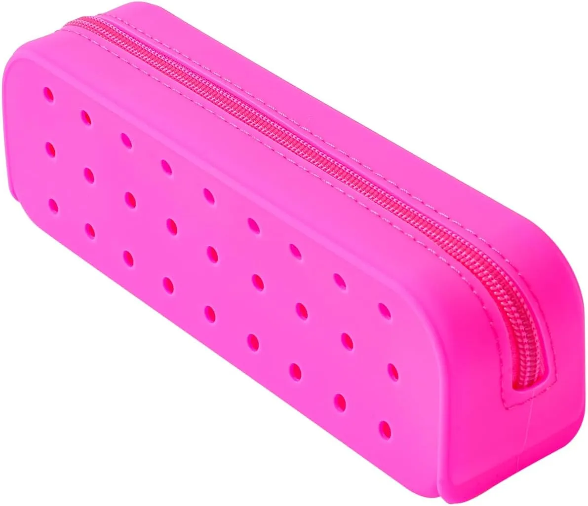 Cute Silicone Makeup Brush Holder with Holes, Soft Portable Cosmetic Brush Bag with Zipper, Travel Makeup Brush Case（02Hot Pink）