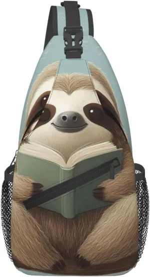 Cute Sloths Reed Book Pattern Sling Bag Cross Body Bag Shoulder Bag Fanny Pack Travel Hiking Daypack For Women Men