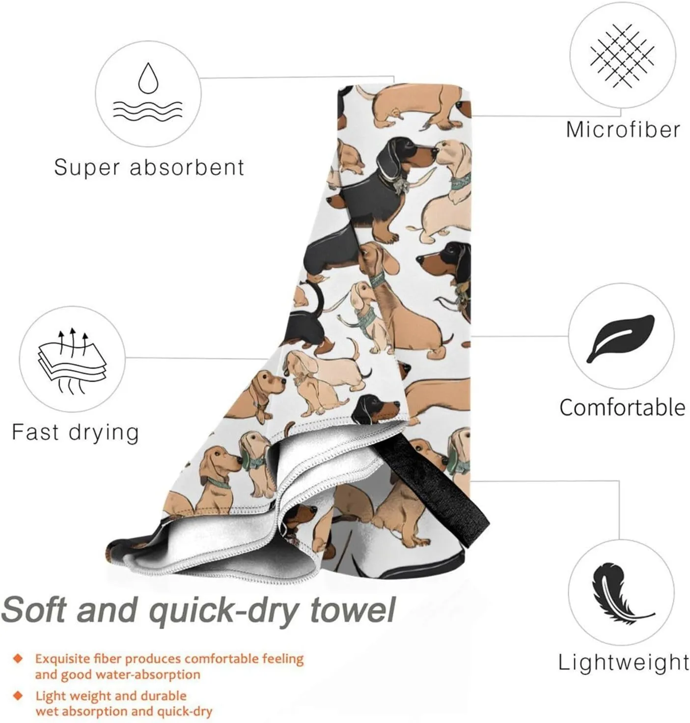 Dachshund Floral Premium Compact Microfiber Travel Towel-Featherlight & Quick Dry,Sand-Resistant Beach Towel for Swimming,Camping,Vacation Essentials with Carry Pouch