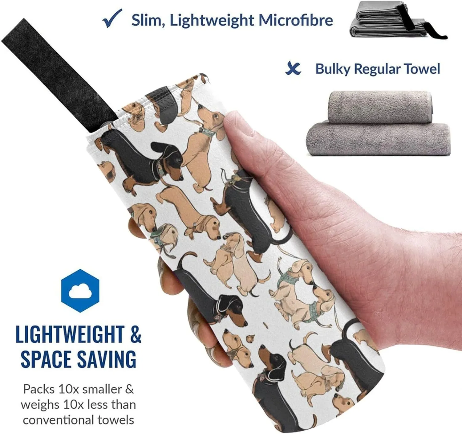 Dachshund Floral Premium Compact Microfiber Travel Towel-Featherlight & Quick Dry,Sand-Resistant Beach Towel for Swimming,Camping,Vacation Essentials with Carry Pouch