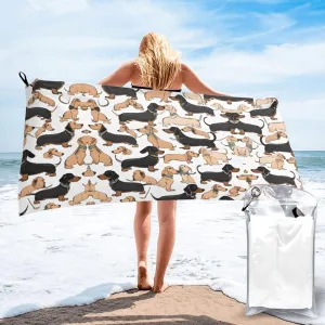 Dachshund Floral Premium Compact Microfiber Travel Towel-Featherlight & Quick Dry,Sand-Resistant Beach Towel for Swimming,Camping,Vacation Essentials with Carry Pouch