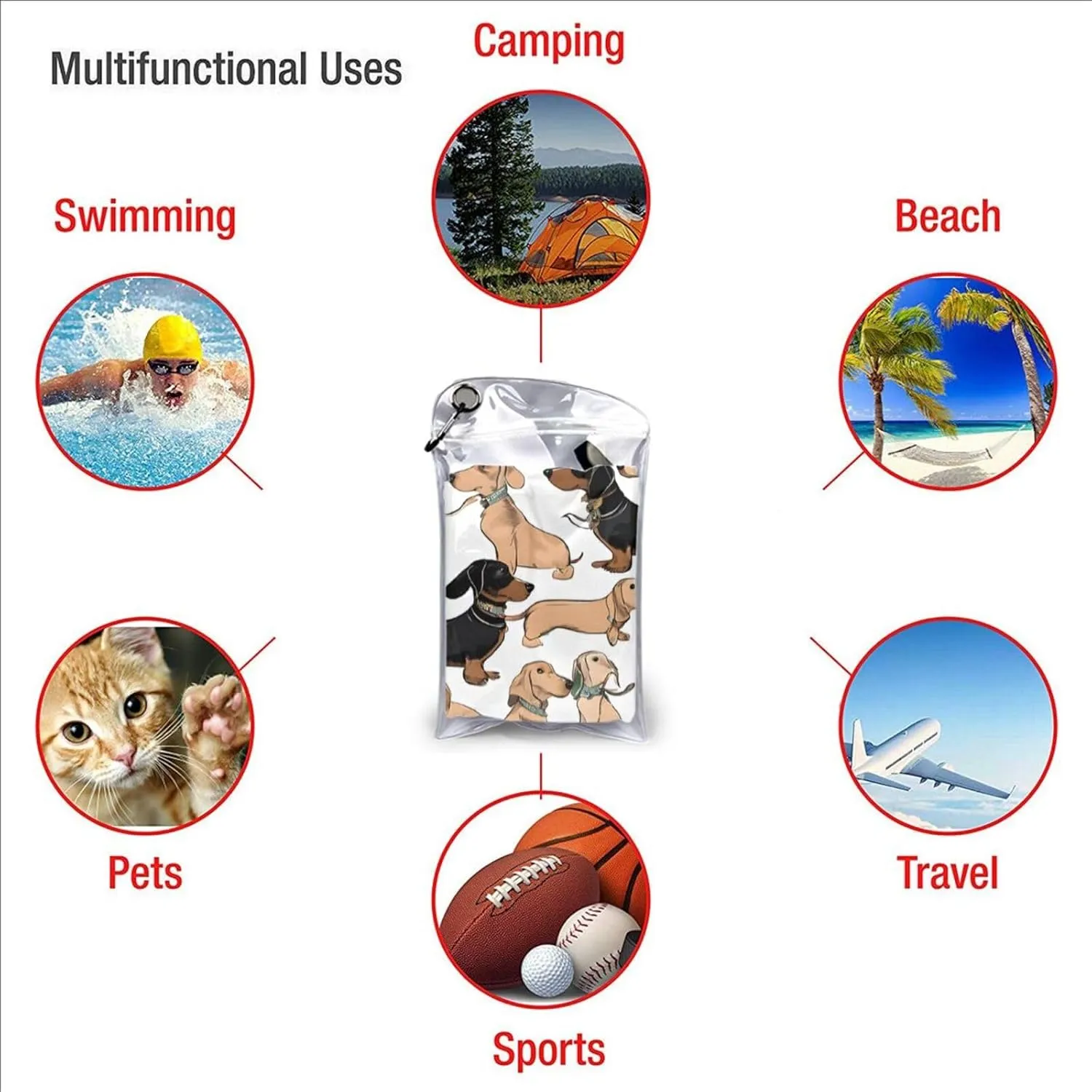 Dachshund Floral Premium Compact Microfiber Travel Towel-Featherlight & Quick Dry,Sand-Resistant Beach Towel for Swimming,Camping,Vacation Essentials with Carry Pouch