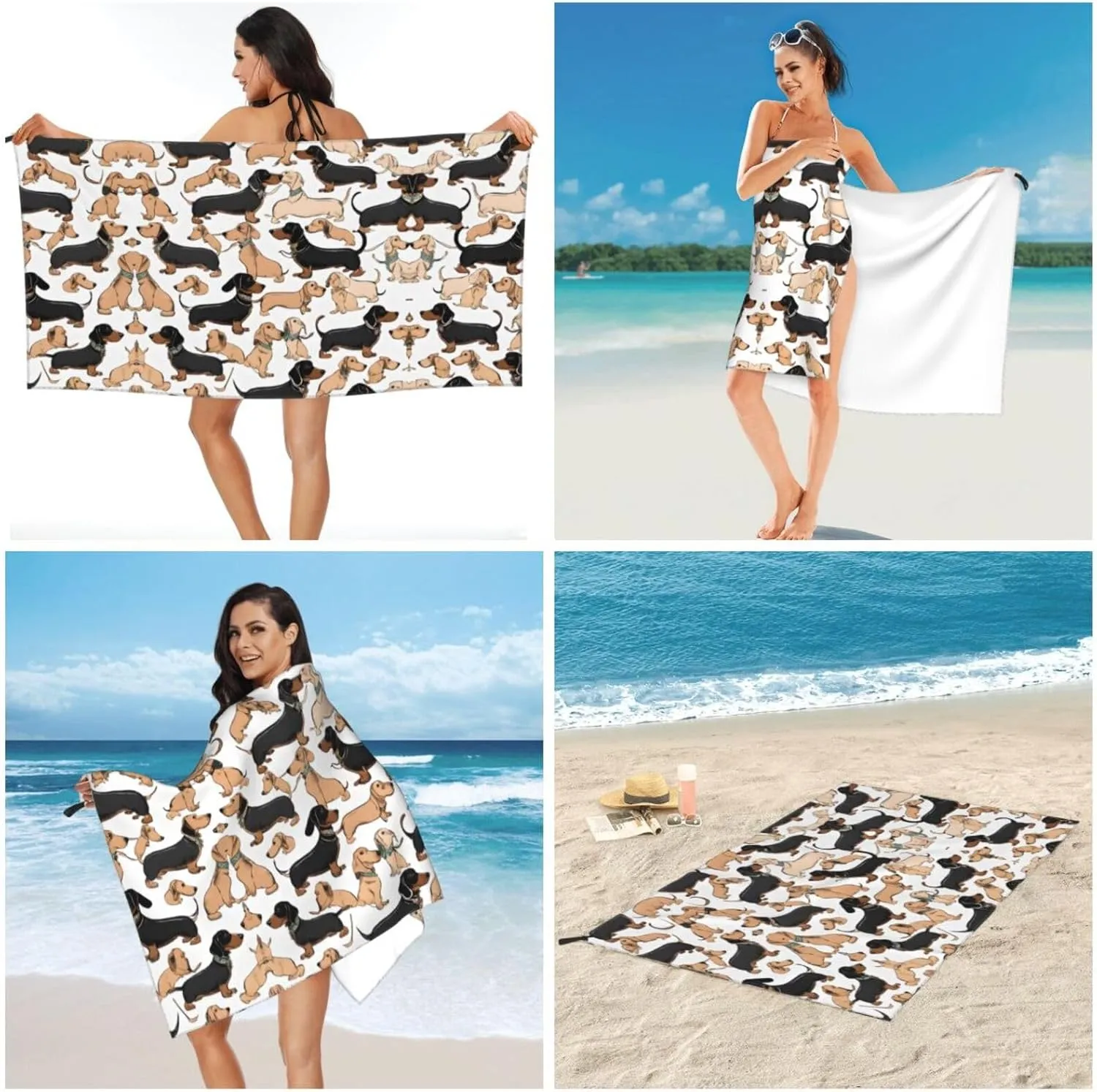 Dachshund Floral Premium Compact Microfiber Travel Towel-Featherlight & Quick Dry,Sand-Resistant Beach Towel for Swimming,Camping,Vacation Essentials with Carry Pouch