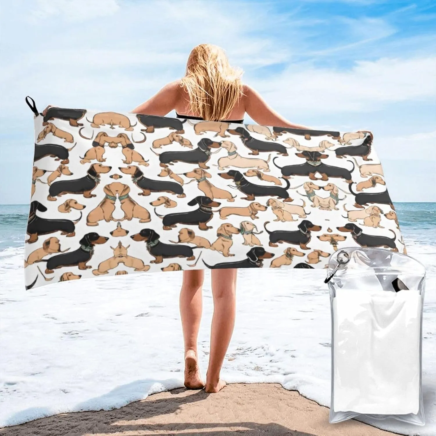 Dachshund Floral Premium Compact Microfiber Travel Towel-Featherlight & Quick Dry,Sand-Resistant Beach Towel for Swimming,Camping,Vacation Essentials with Carry Pouch