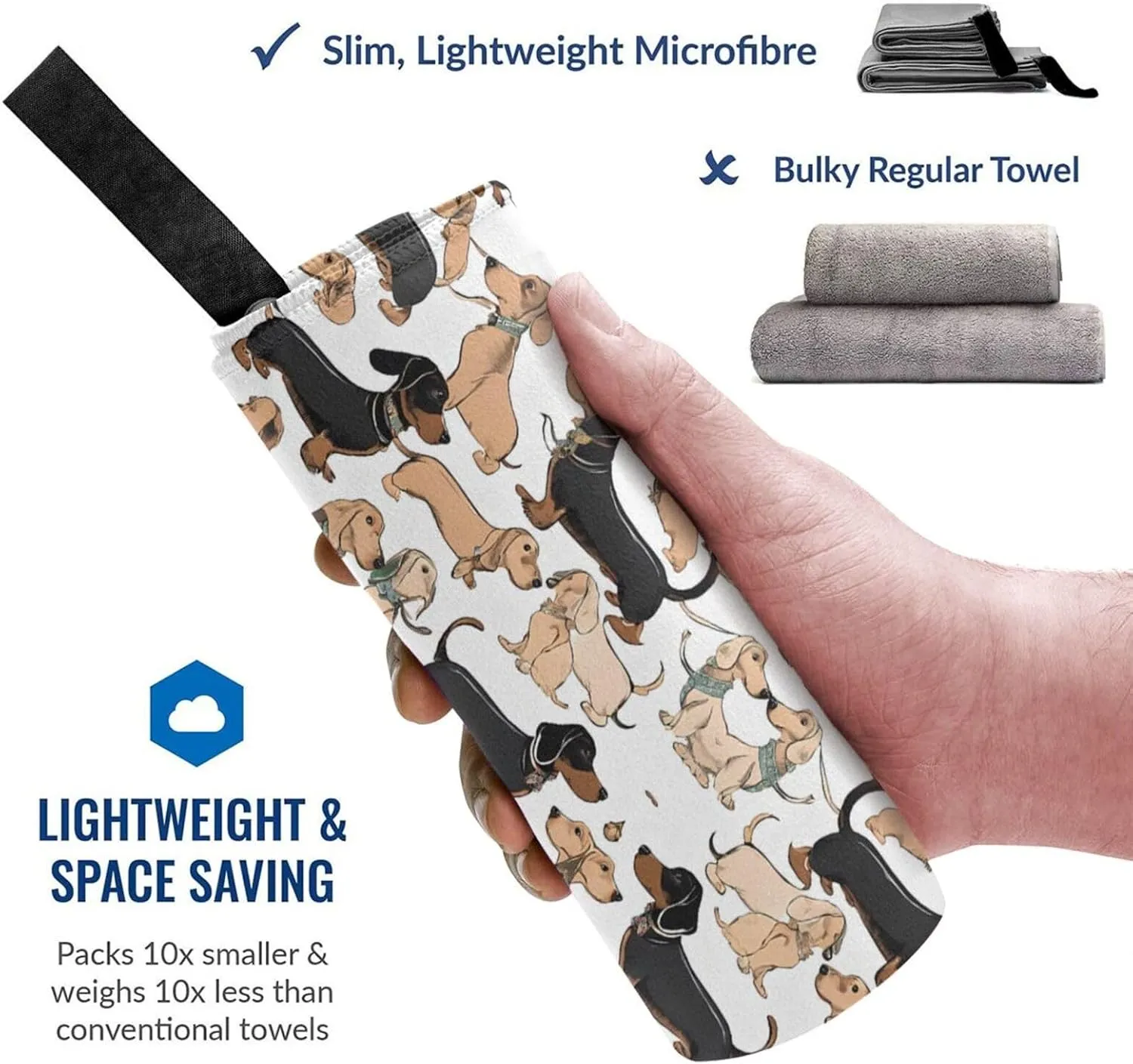 Dachshund Floral Premium Compact Microfiber Travel Towel-Featherlight & Quick Dry,Sand-Resistant Beach Towel for Swimming,Camping,Vacation Essentials with Carry Pouch