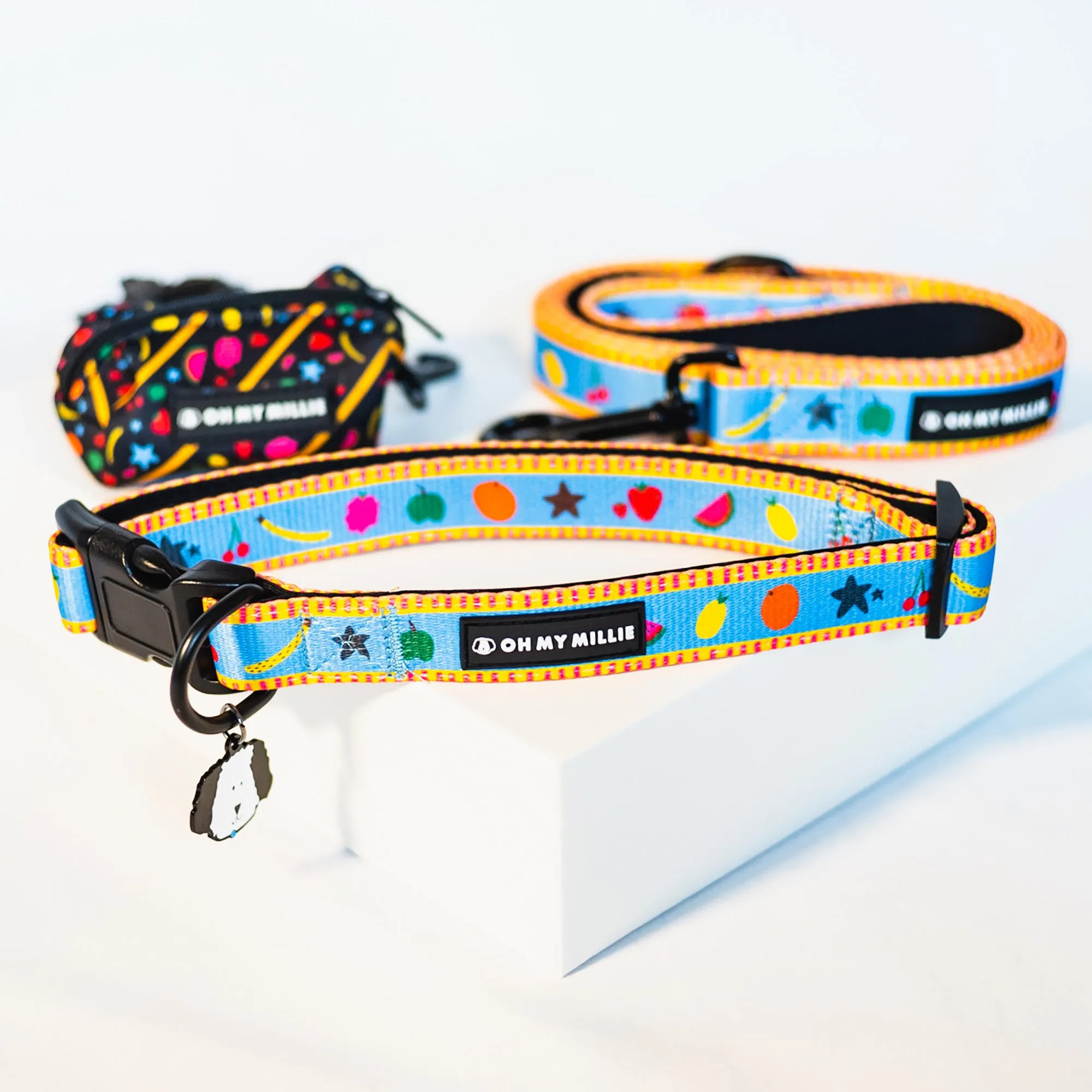 Dancing Fruits Leash, Collar, & Poop Bag Holder Set