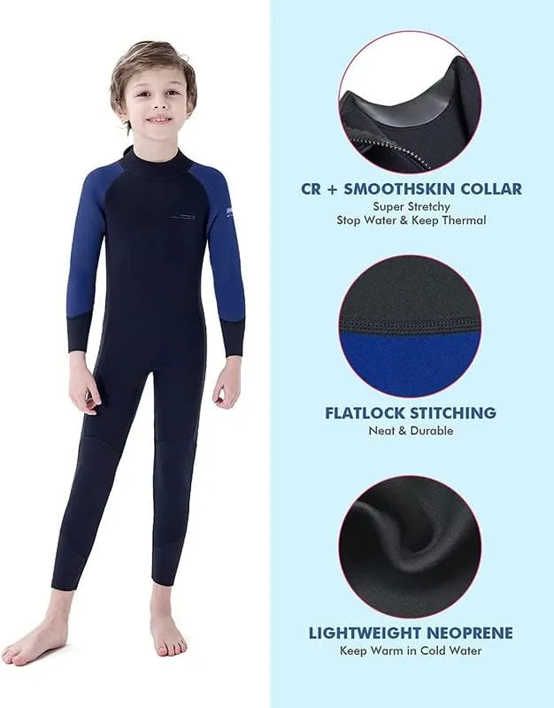 Dark Lightning 3/2mm Kids Wetsuit for Boys and Girls, Neoprene Thermal Swimsuit, Toddler/Junior/Youth One Piece Wet Suits for Scuba Diving
