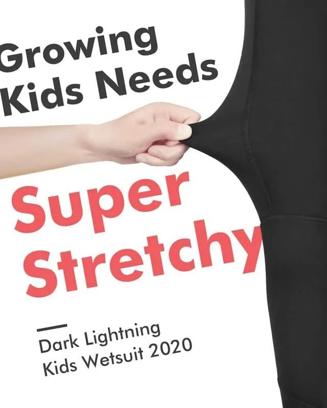Dark Lightning 3/2mm Kids Wetsuit for Boys and Girls, Neoprene Thermal Swimsuit, Toddler/Junior/Youth One Piece Wet Suits for Scuba Diving