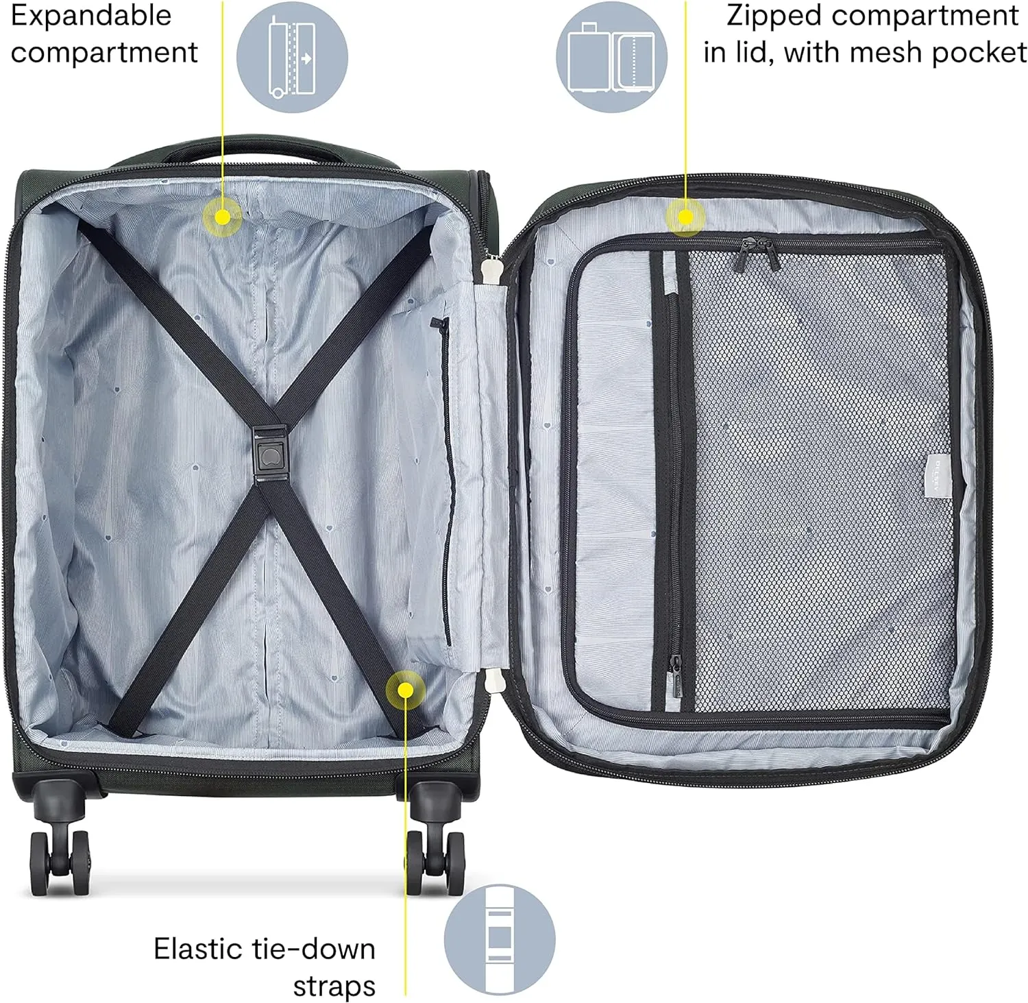 DELSEY PARIS Sky Max 2.0 Softside Expandable Luggage with Spinner Wheels, Blue, Carry-on 21 Inch