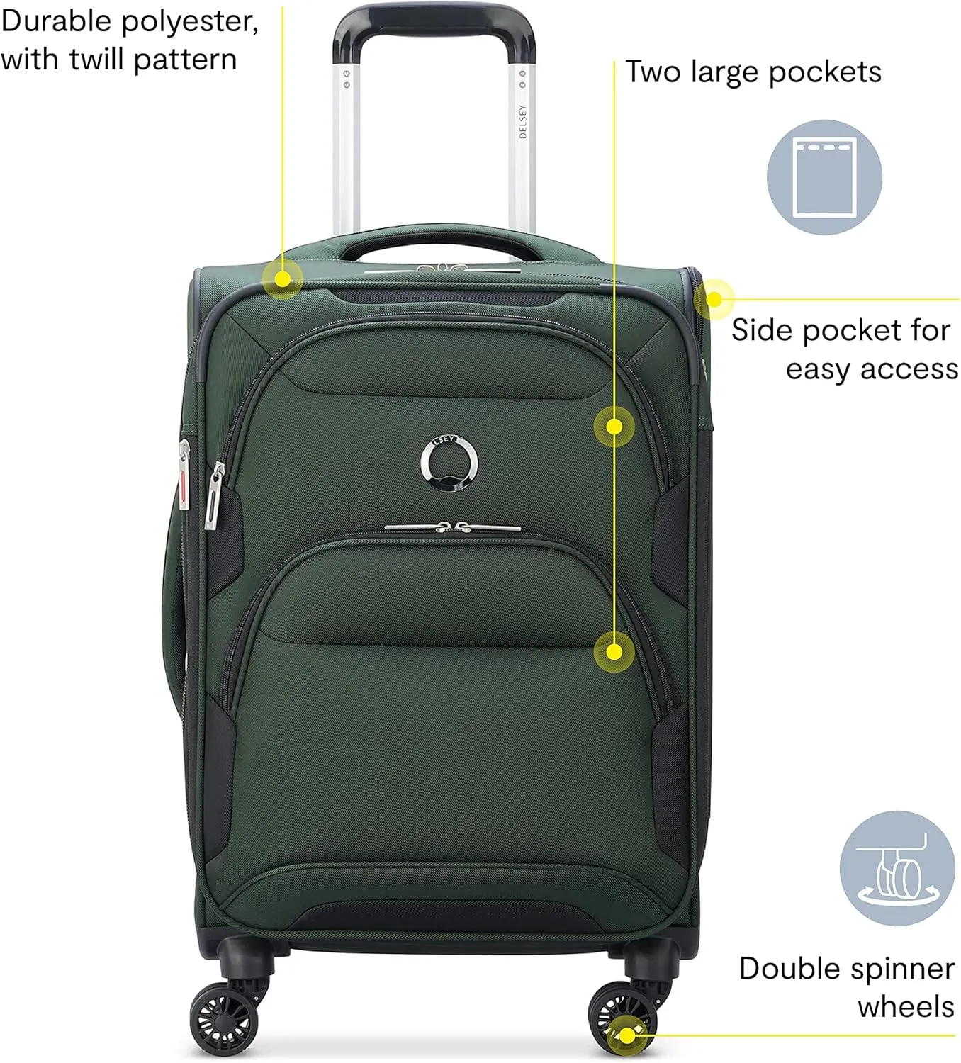 DELSEY PARIS Sky Max 2.0 Softside Expandable Luggage with Spinner Wheels, Blue, Carry-on 21 Inch