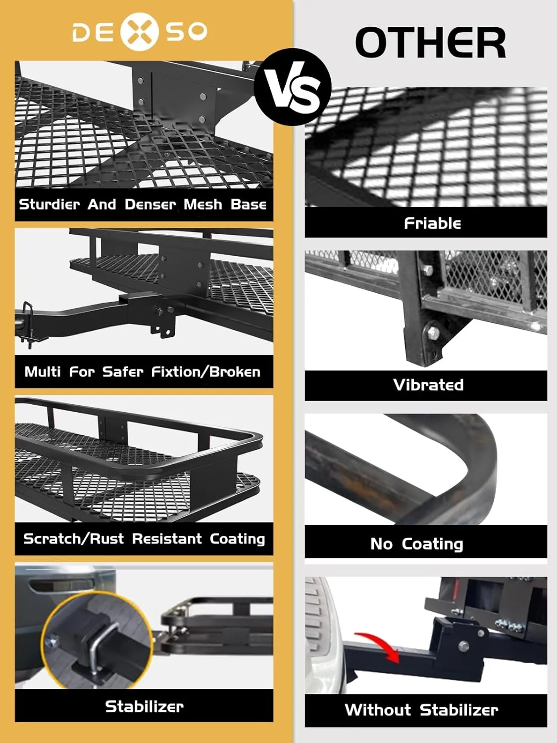 DEXSO 500 Lbs Heavy Duty Hitch Mount Cargo Carrier, 60" x 20" x 6" Folding Cargo Rack Rear Luggage Basket, Trailer Mount Steel with High Side Rails for Car SUV Camping Traveling