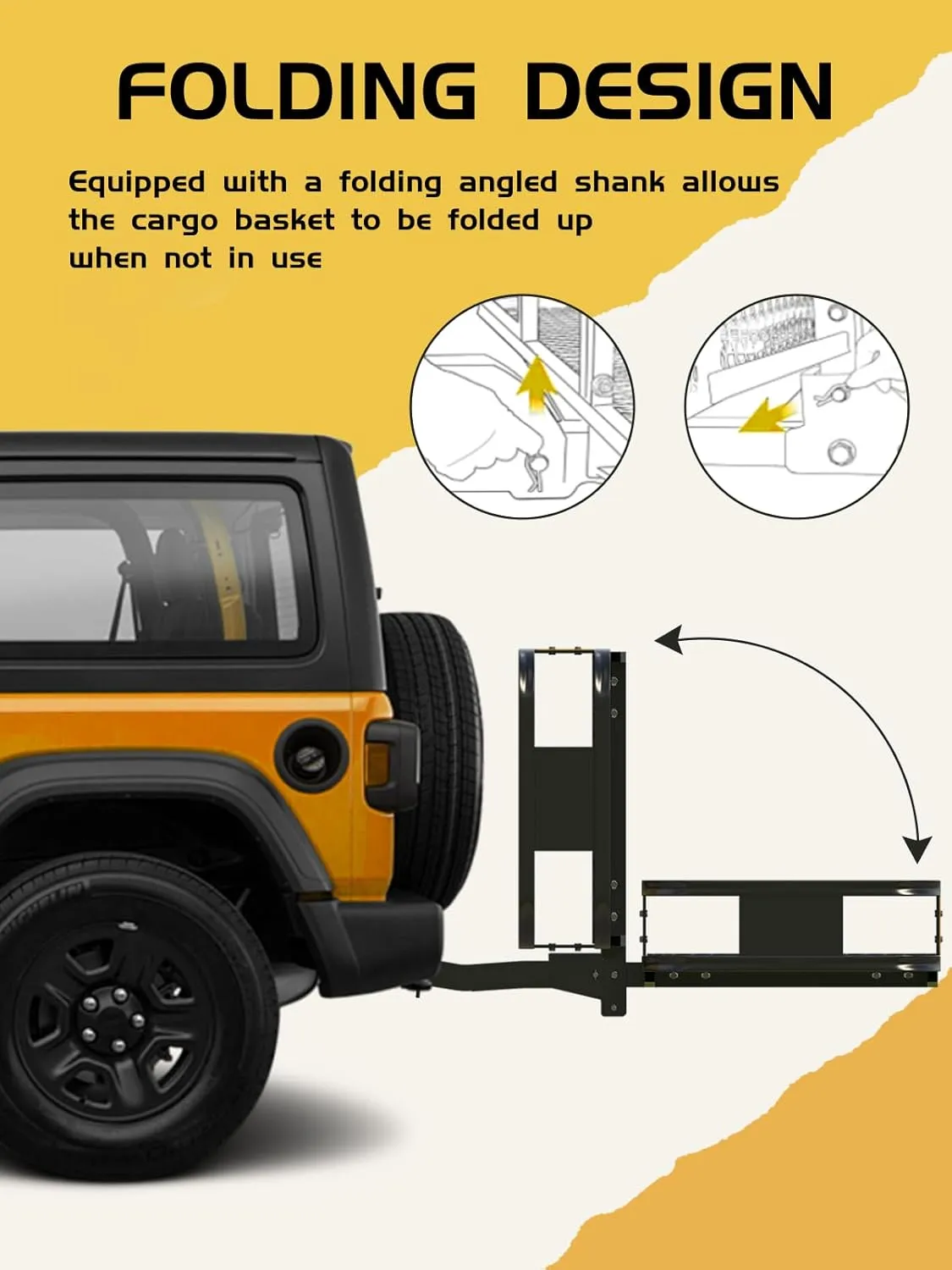 DEXSO 500 Lbs Heavy Duty Hitch Mount Cargo Carrier, 60" x 20" x 6" Folding Cargo Rack Rear Luggage Basket, Trailer Mount Steel with High Side Rails for Car SUV Camping Traveling