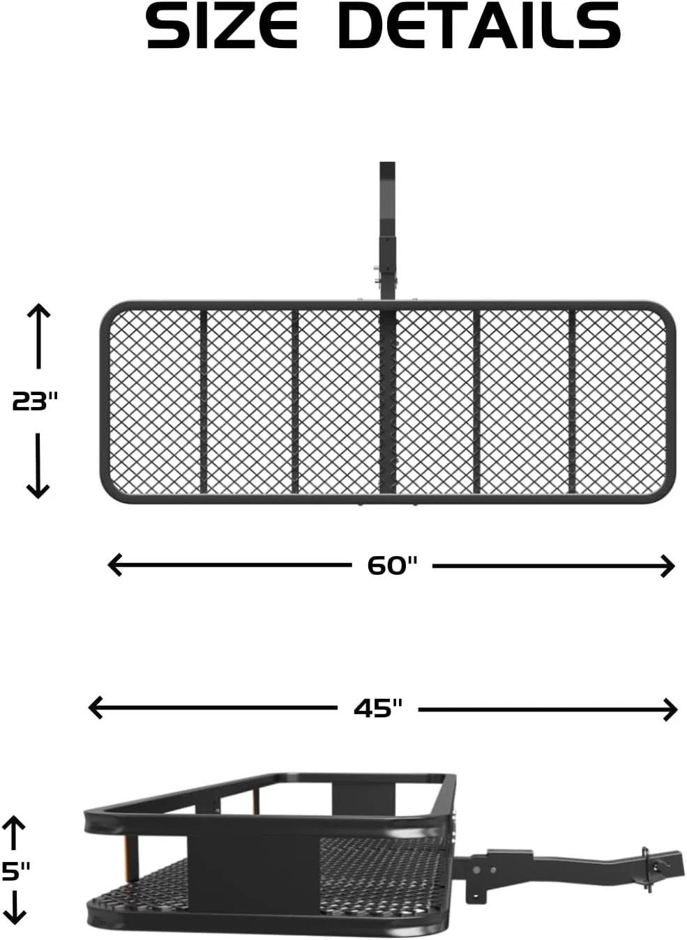 DEXSO 500 Lbs Heavy Duty Hitch Mount Cargo Carrier, 60" x 20" x 6" Folding Cargo Rack Rear Luggage Basket, Trailer Mount Steel with High Side Rails for Car SUV Camping Traveling