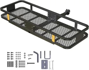 DEXSO 500 Lbs Heavy Duty Hitch Mount Cargo Carrier, 60" x 20" x 6" Folding Cargo Rack Rear Luggage Basket, Trailer Mount Steel with High Side Rails for Car SUV Camping Traveling