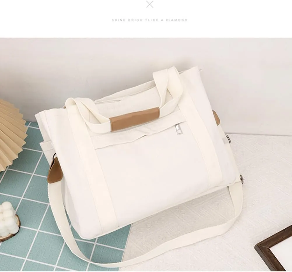 Didida Tote Bag for Women, Multi-Pocket Canvas Tote Bag with Compartments,Hand or Shoulder Large Capacity for Travel,Work