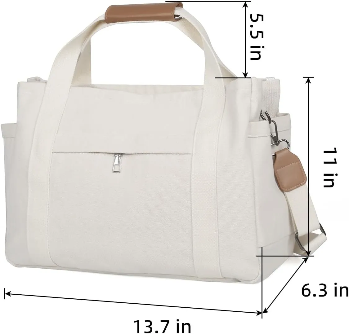 Didida Tote Bag for Women, Multi-Pocket Canvas Tote Bag with Compartments,Hand or Shoulder Large Capacity for Travel,Work