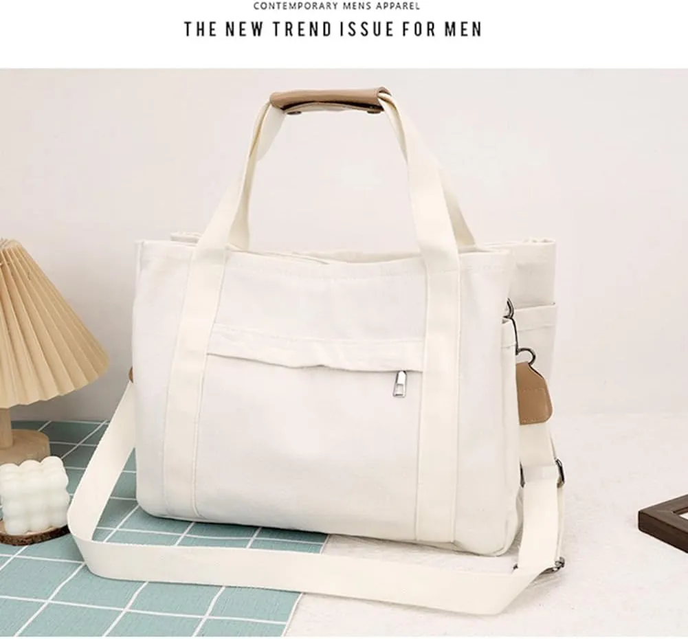 Didida Tote Bag for Women, Multi-Pocket Canvas Tote Bag with Compartments,Hand or Shoulder Large Capacity for Travel,Work