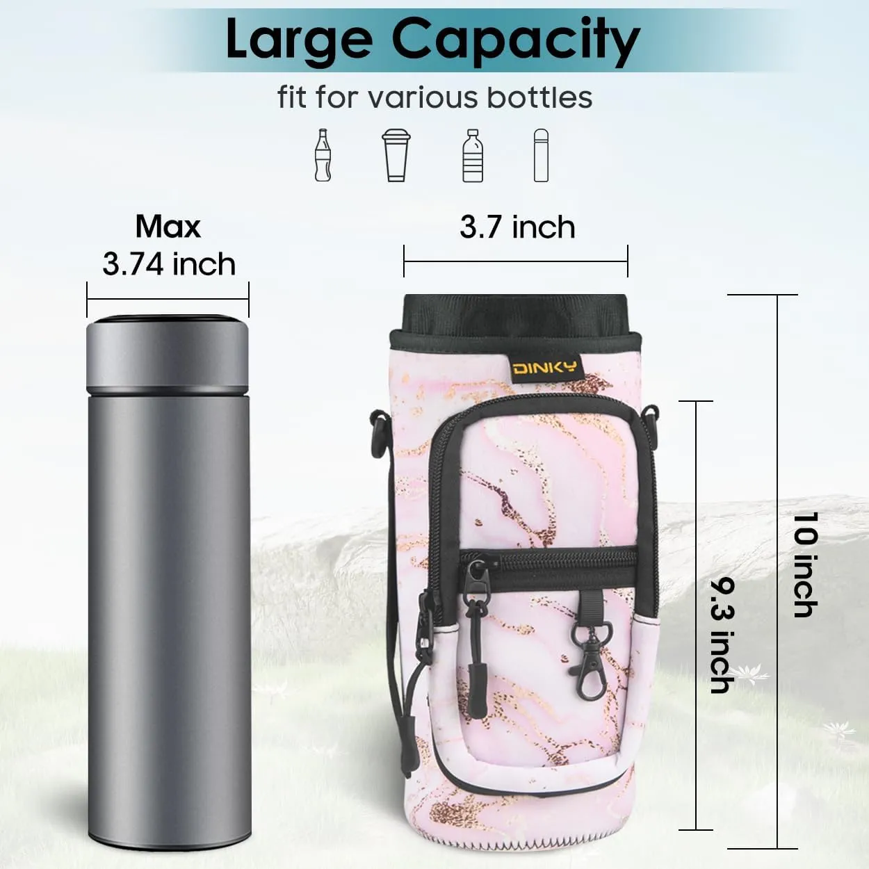 Dinky Water Bottle Carrier Bag with Adjustable Shoulder Strap - Neoprene Pouch Sleeve for Hiking, Camping and Fishing - Compatible with 32 oz, 40 oz Bottles