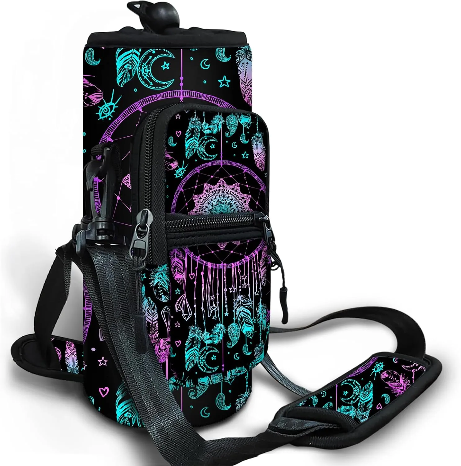 Dinky Water Bottle Carrier Bag with Adjustable Shoulder Strap - Neoprene Pouch Sleeve for Hiking, Camping and Fishing - Compatible with 32 oz, 40 oz Bottles