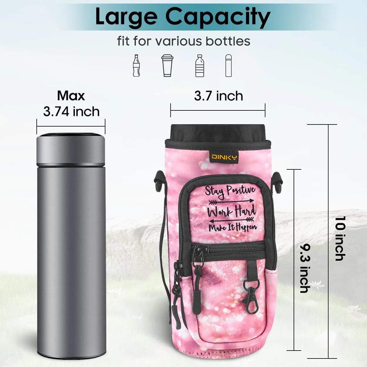 Dinky Water Bottle Carrier Bag with Adjustable Shoulder Strap - Neoprene Pouch Sleeve for Hiking, Camping and Fishing - Compatible with 32 oz, 40 oz Bottles