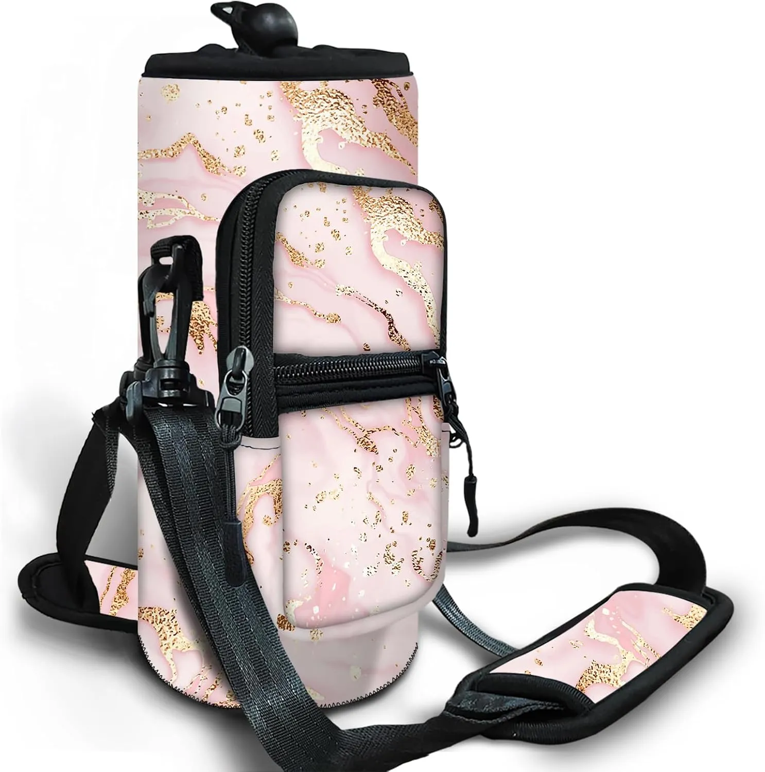 Dinky Water Bottle Carrier Bag with Adjustable Shoulder Strap - Neoprene Pouch Sleeve for Hiking, Camping and Fishing - Compatible with 32 oz, 40 oz Bottles