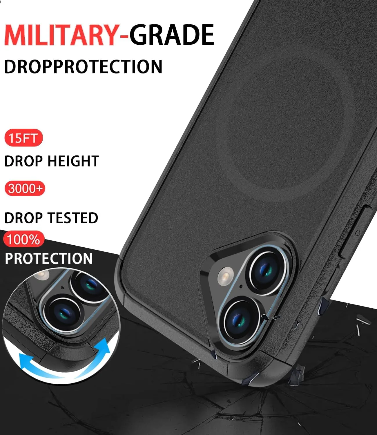 Diverbox for iPhone 16 Case [Compatible with MagSafe] [Shockproof] [Dropproof] [Tempered Glass Screen Protector   Camera Protectors] Heavy Duty Protection Phone Cover for iPhone 16 (Magnetic Black)