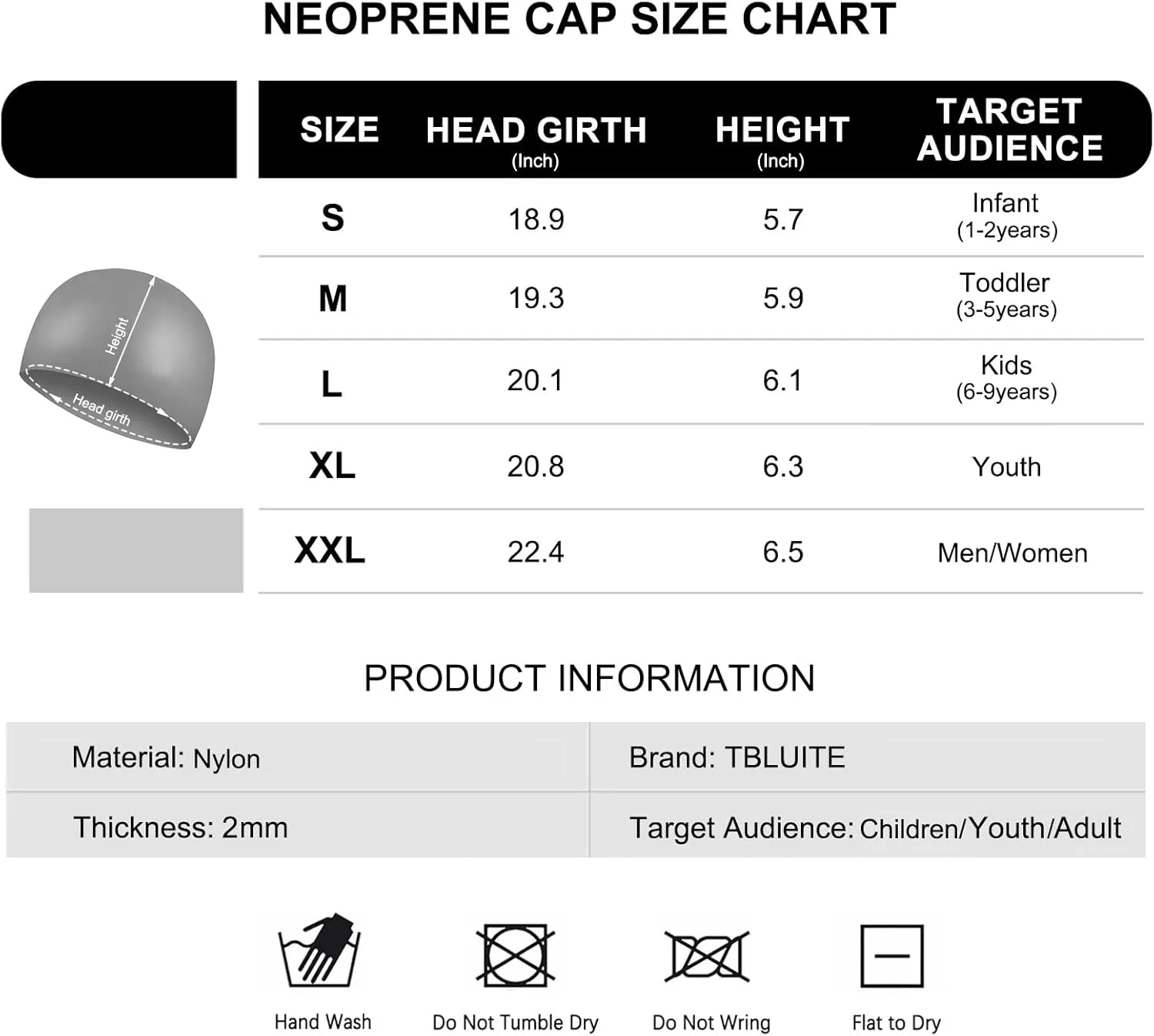 Diving Hood Neoprene Wetsuit Cap 2mm Thermal Swimming Scuba Beanie Girls Boys Toddler Kids Youth Men Women Keeps Long Curly Braids Hair Clean for Surfing Beach Hike Windsurfing