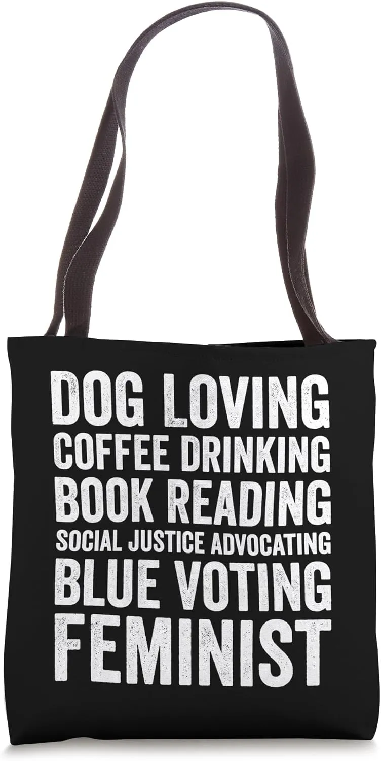 Dog Loving Coffee Drinking Book Reading Social Blue Feminist Tote Bag