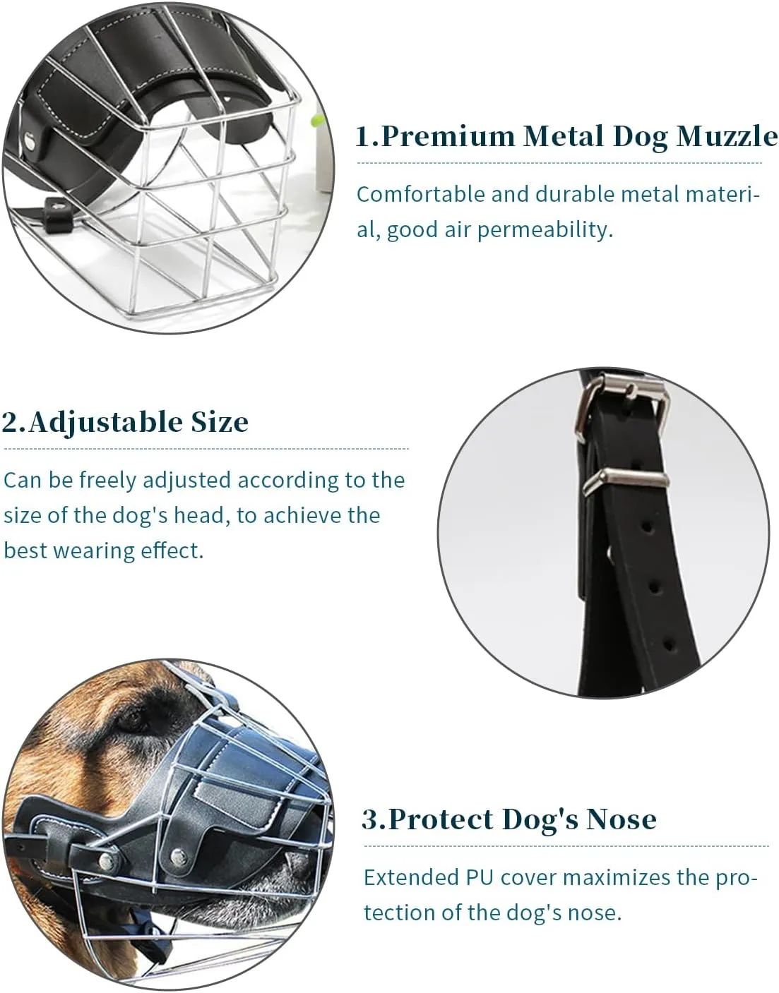 Dog Muzzle for Large Dogs, German Shepherd Muzzle with Adjustable Leather Straps and Soft Pads (M)