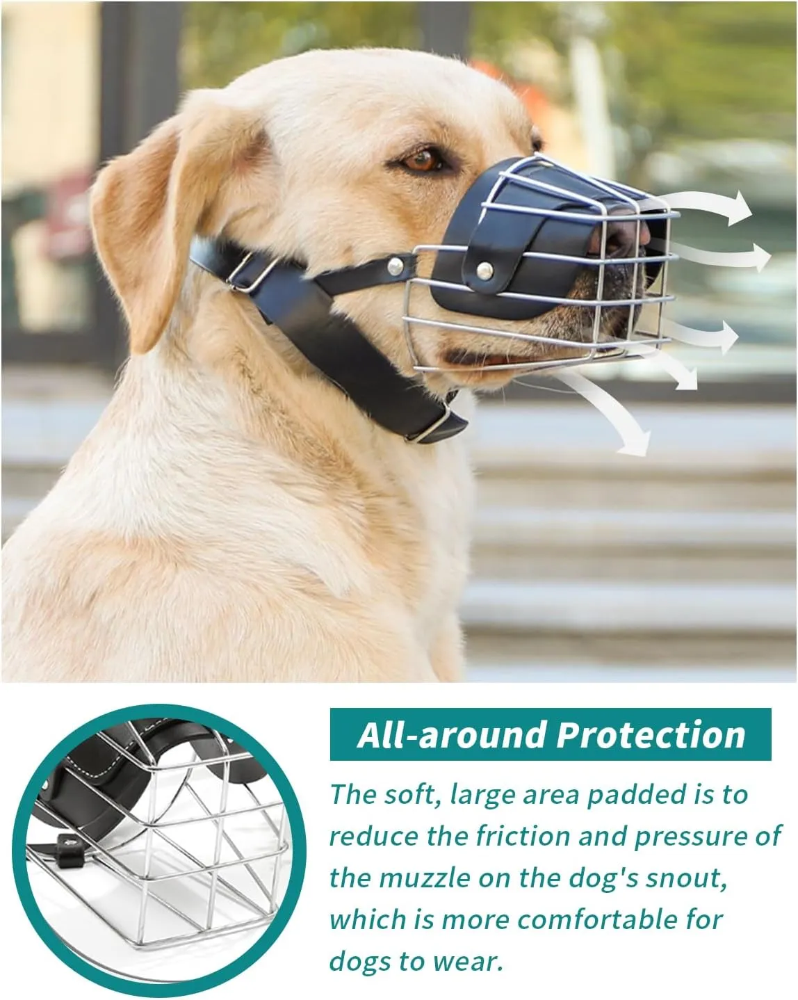 Dog Muzzle for Large Dogs, German Shepherd Muzzle with Adjustable Leather Straps and Soft Pads (M)