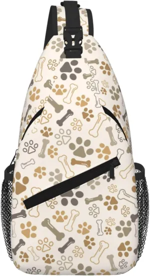 Dog Paw Footprint And Bone Sling Shoulder Bag Backpack Adjustable Crossbody Bag Chest Bag Daypack For Men Women Hiking Travel