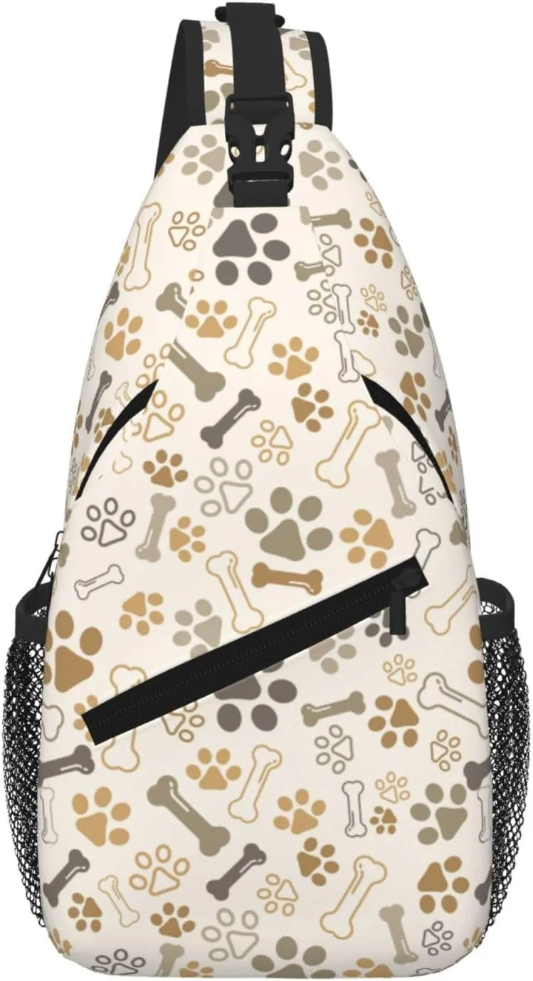 Dog Paw Footprint And Bone Sling Shoulder Bag Backpack Adjustable Crossbody Bag Chest Bag Daypack For Men Women Hiking Travel