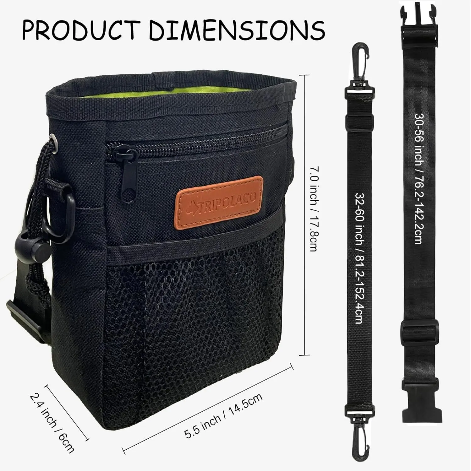 Dog Treat Pouch, Large Treat Pouches for Pet Training with Multiple Pockets, Built-in Poop Bag Dispenser & Phone Holder, 3 Wear Styles, Ideal Dog Treat Bag for Training & Walks, Black