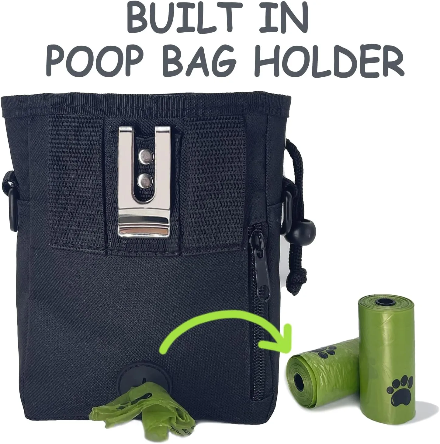 Dog Treat Pouch, Large Treat Pouches for Pet Training with Multiple Pockets, Built-in Poop Bag Dispenser & Phone Holder, 3 Wear Styles, Ideal Dog Treat Bag for Training & Walks, Black