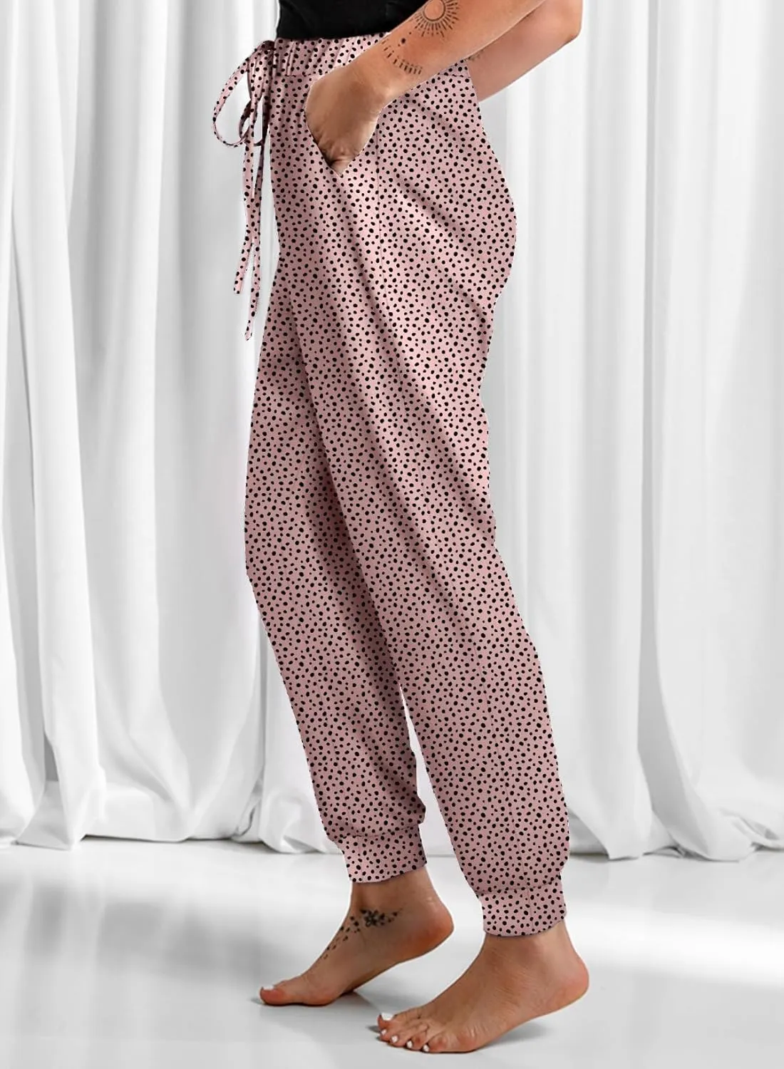 Dokotoo Womens 2023 Soft Casual Drawstring Tie Elastic Waist Loose Jogger Pants with Pockets