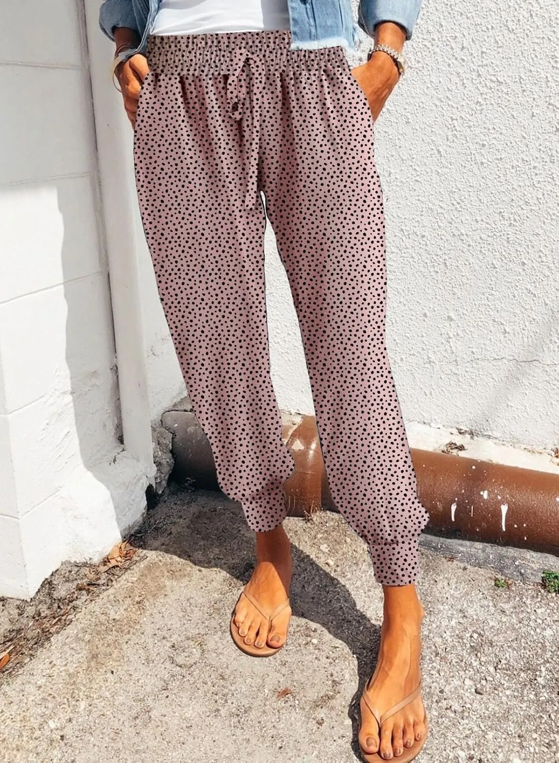 Dokotoo Womens 2023 Soft Casual Drawstring Tie Elastic Waist Loose Jogger Pants with Pockets
