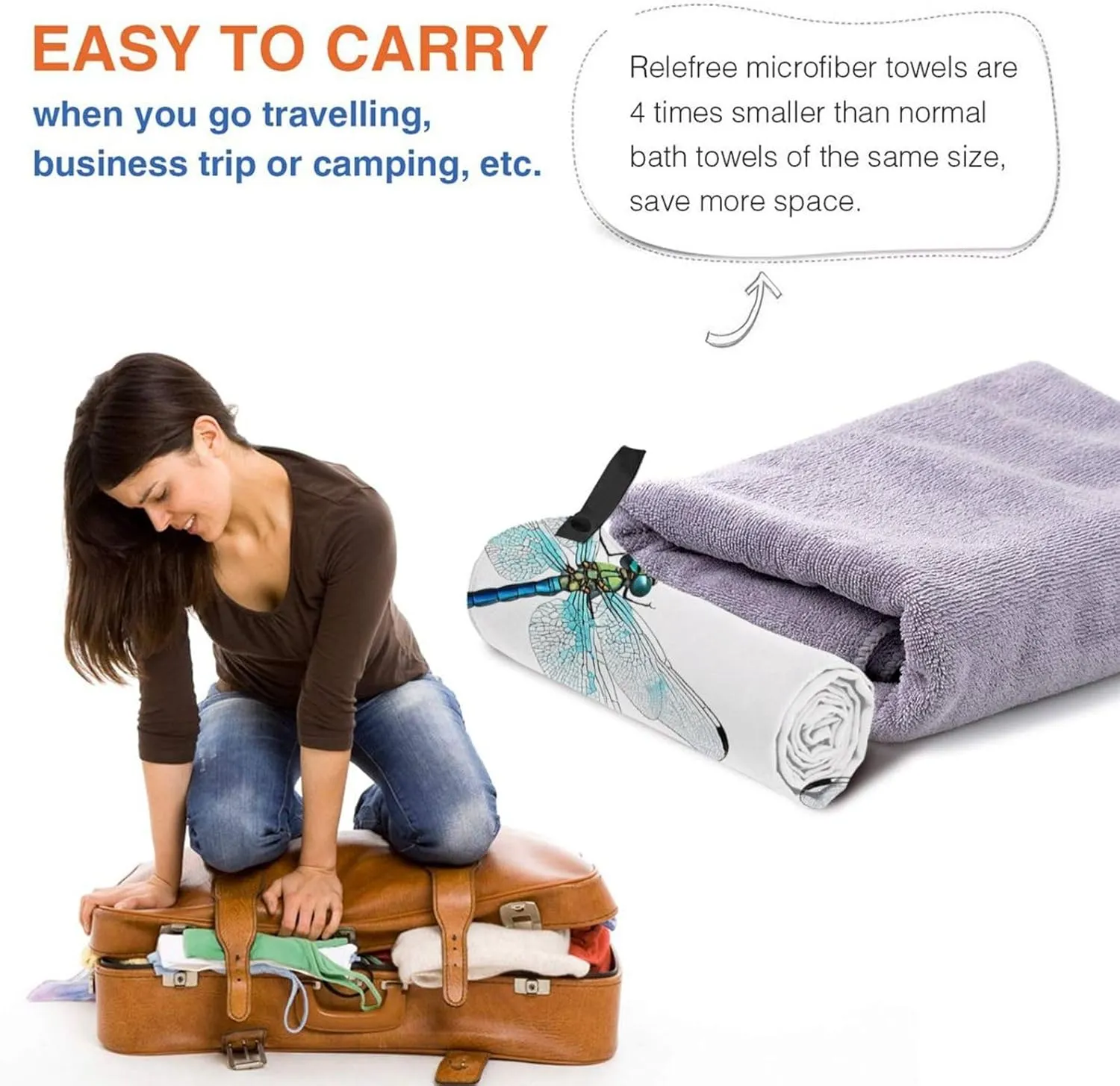 Dragonfly Print Premium Compact Microfiber Travel Towel-Featherlight & Quick Dry,Sand-Resistant Beach Towel for Swimming,Camping,Vacation Essentials with Carry Pouch