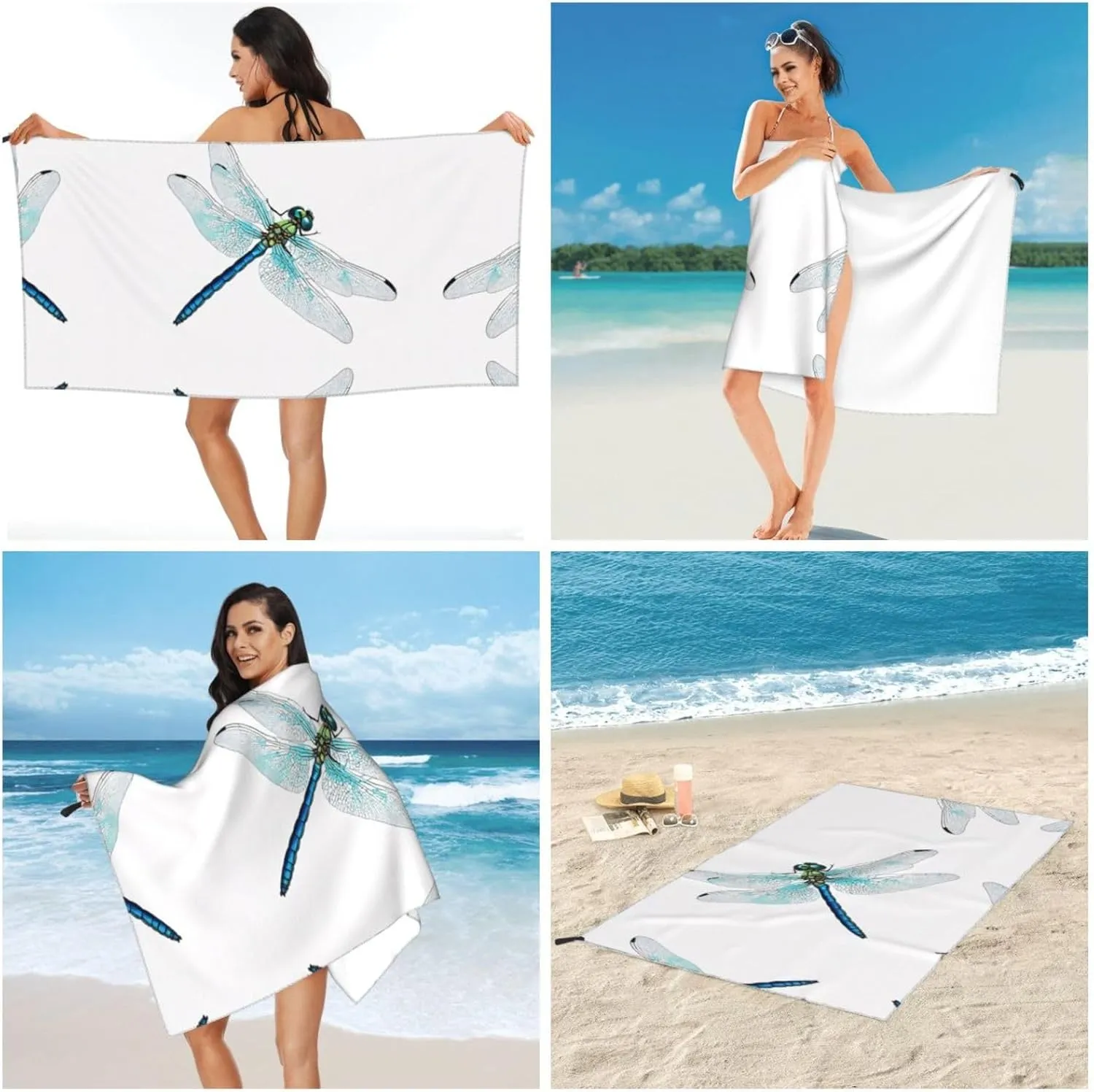 Dragonfly Print Premium Compact Microfiber Travel Towel-Featherlight & Quick Dry,Sand-Resistant Beach Towel for Swimming,Camping,Vacation Essentials with Carry Pouch