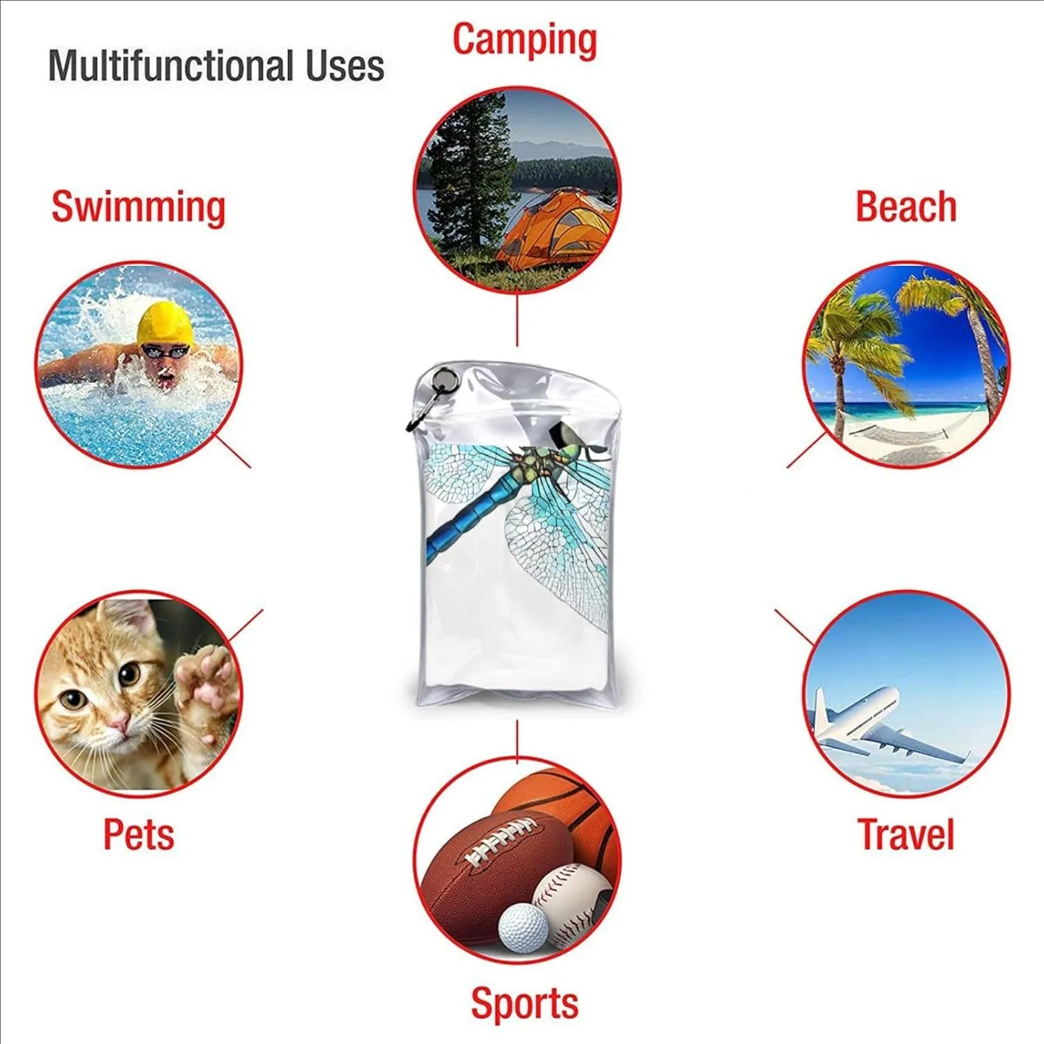 Dragonfly Print Premium Compact Microfiber Travel Towel-Featherlight & Quick Dry,Sand-Resistant Beach Towel for Swimming,Camping,Vacation Essentials with Carry Pouch